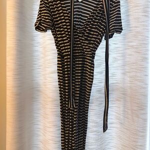 Black and White Striped Dress with Belt